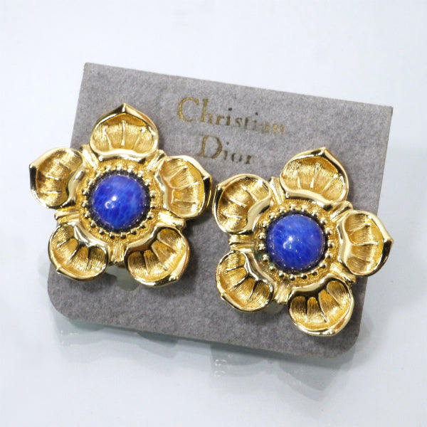 OLD Dior　ラピスラズリ天然石フラワーイヤリング（ゴールド）
