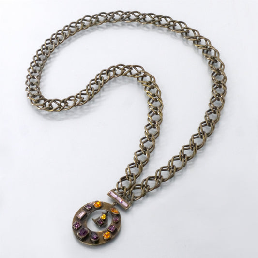 OLD Dior　カラーストーンロングネックレス（金古美）