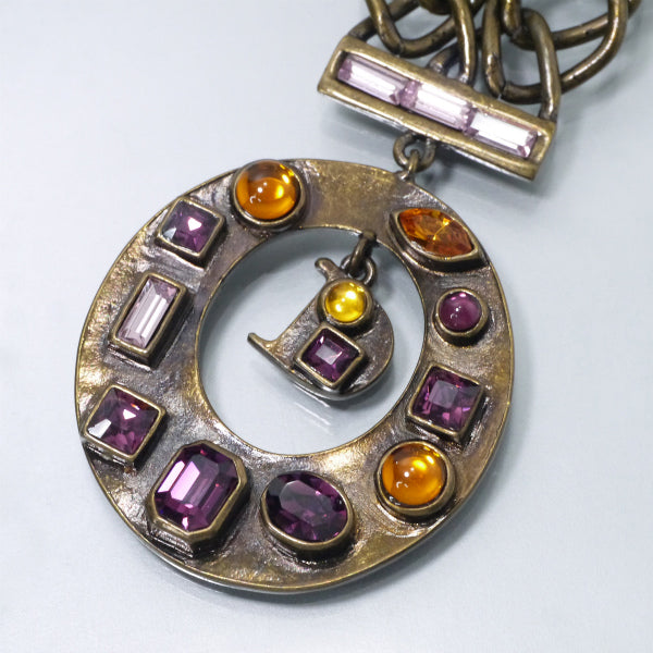 OLD Dior　カラーストーンロングネックレス（金古美）