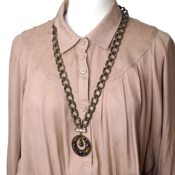 OLD Dior　カラーストーンロングネックレス（金古美）