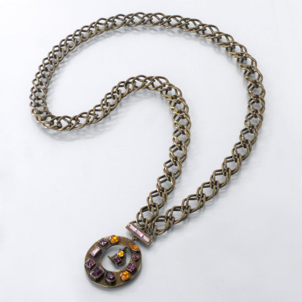 OLD Dior　カラーストーンロングネックレス（金古美）