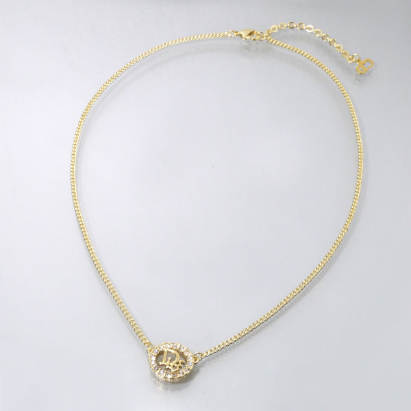 C.Dior ラインストーンオーバルロゴネックレス（ゴールド）