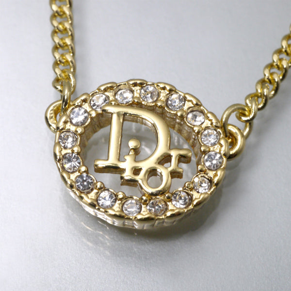 C.Dior ラインストーンオーバルロゴネックレス（ゴールド）