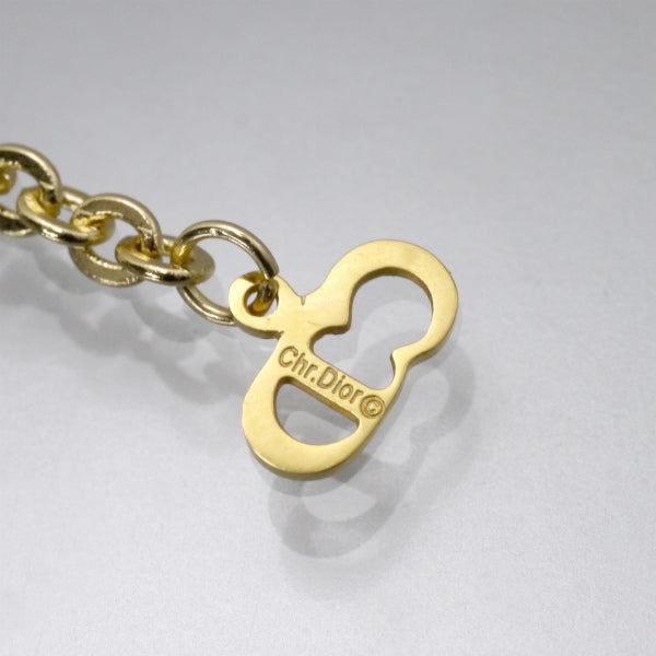 C.Dior ラインストーンオーバルロゴネックレス（ゴールド）