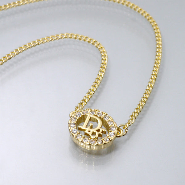 C.Dior ラインストーンオーバルロゴネックレス（ゴールド）
