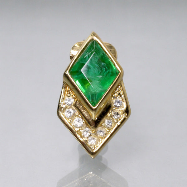 Old Dior ダイヤ型グリーンストーン イヤリング（ゴールド）