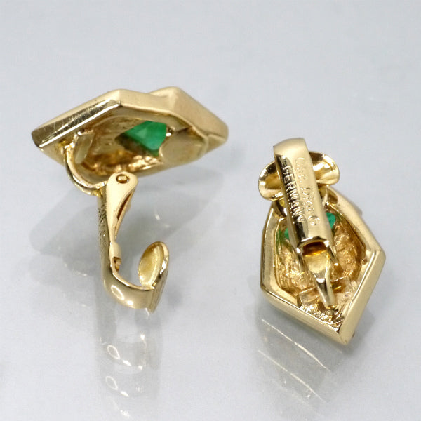 Old Dior ダイヤ型グリーンストーン イヤリング（ゴールド）