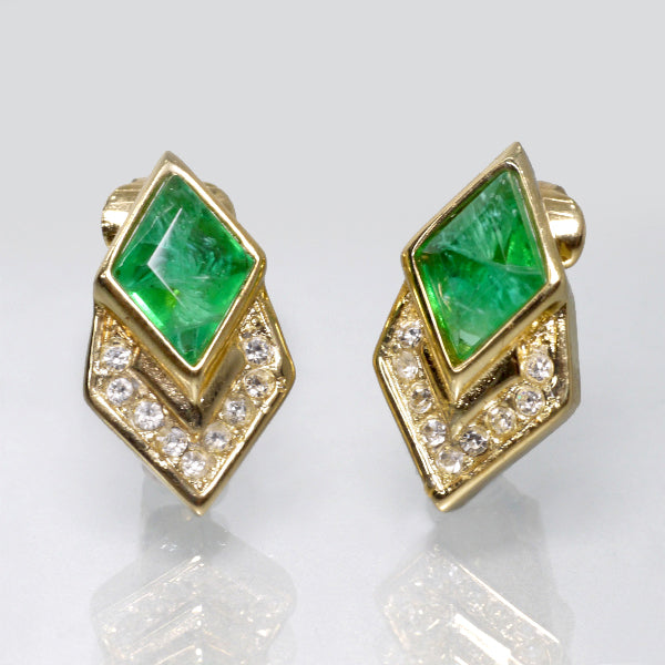 Old Dior ダイヤ型グリーンストーン イヤリング（ゴールド）