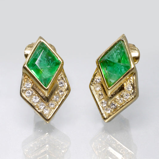 Old Dior ダイヤ型グリーンストーン イヤリング（ゴールド）