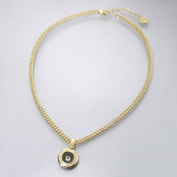 C.Dior ラウンドロゴ コインネックレス（ゴールド/黒）
