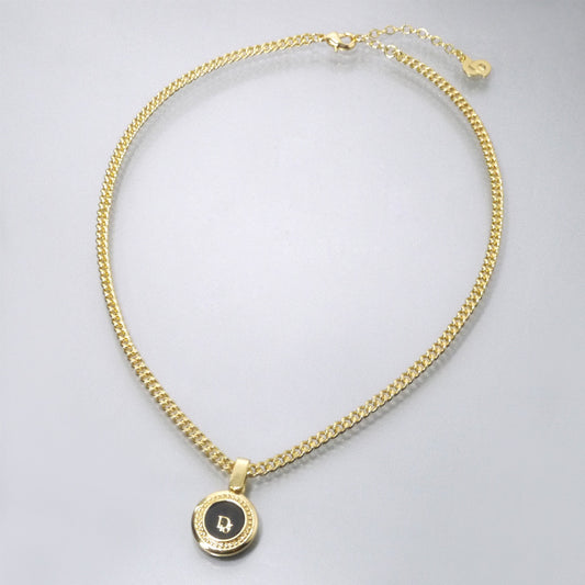 C.Dior ラウンドロゴ コインネックレス（ゴールド/黒）