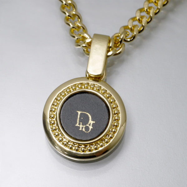 C.Dior ラウンドロゴ コインネックレス（ゴールド/黒）
