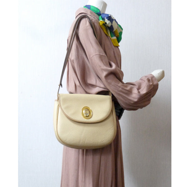 OLD Dior　総革オーバルロゴ金具2WAYショルダー（クリーム）