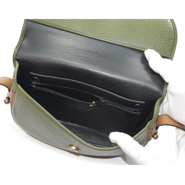 Old Dior　バイカラー総革 ポシェット（緑×キャメル）
