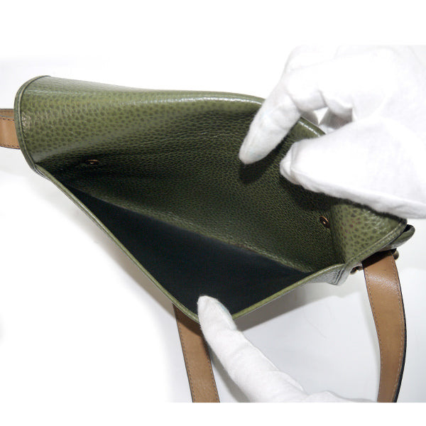 Old Dior　バイカラー総革 ポシェット（緑×キャメル）