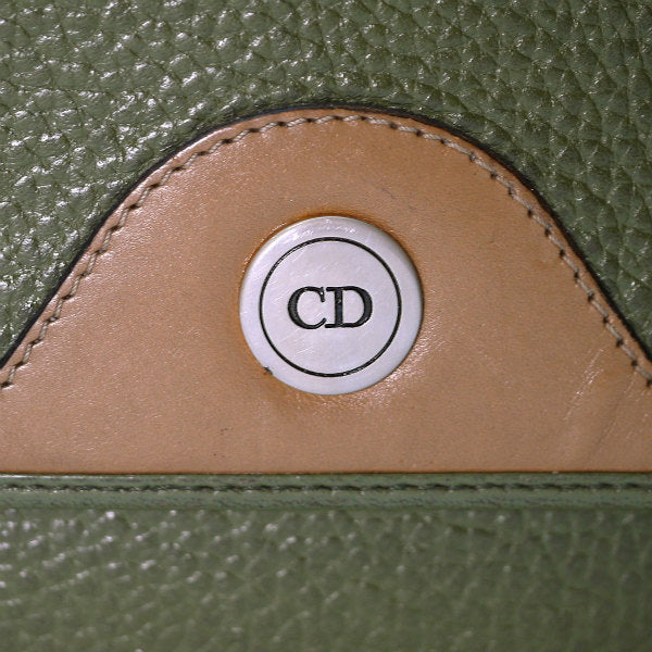 Old Dior　バイカラー総革 ポシェット（緑×キャメル）