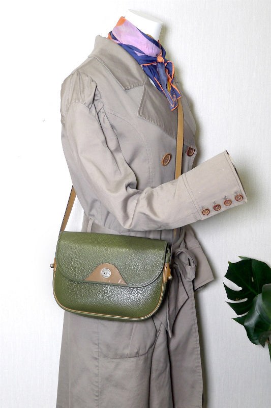 Old Dior　バイカラー総革 ポシェット（緑×キャメル）
