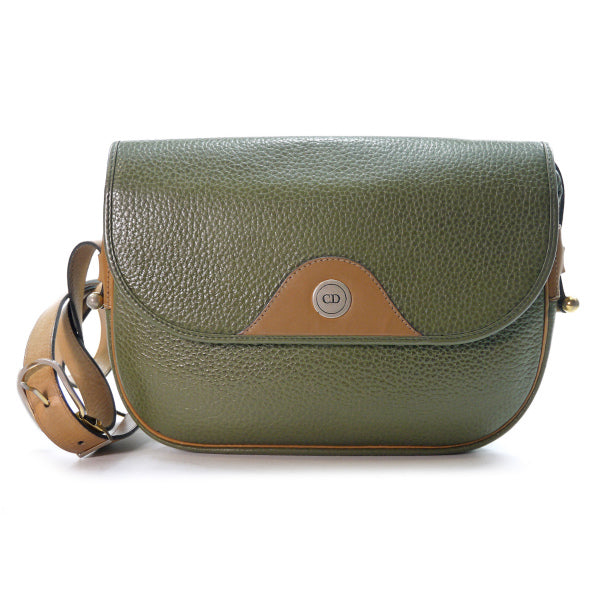 Old Dior　バイカラー総革 ポシェット（緑×キャメル）