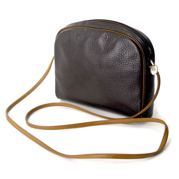 OLD Dior　型押しレザーロゴミニポシェット（茶）