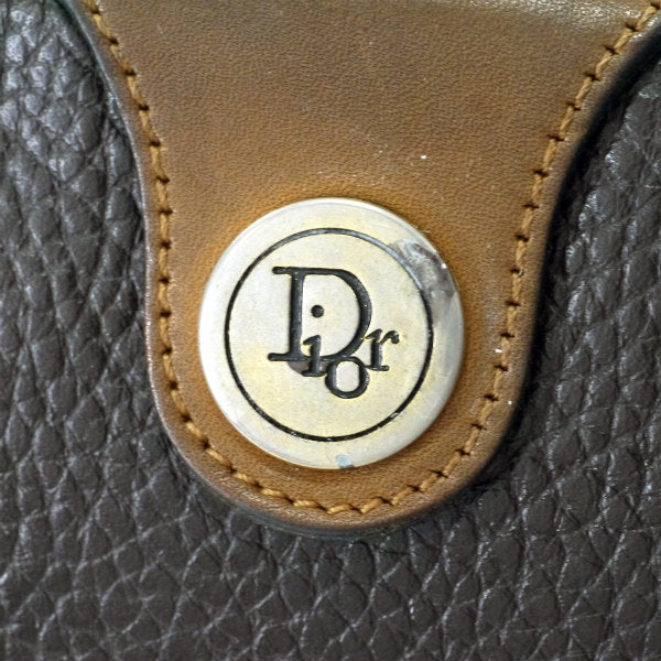 OLD Dior　型押しレザーロゴミニポシェット（茶）