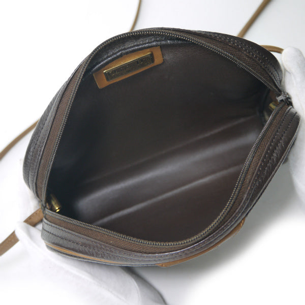 OLD Dior　型押しレザーロゴミニポシェット（茶）