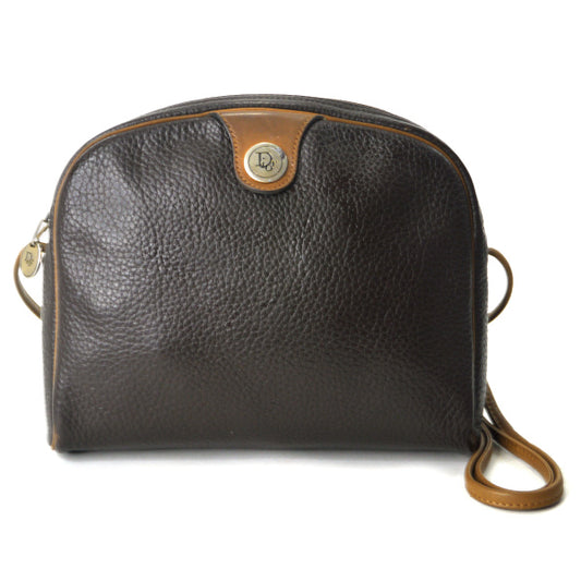 OLD Dior　型押しレザーロゴミニポシェット（茶）