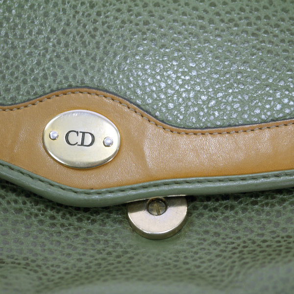 Old Dior　バイカラー総革半円ショルダー（緑×キャメル）