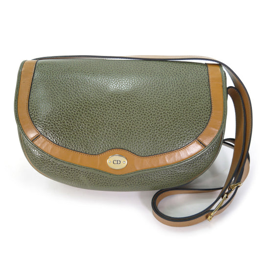 Old Dior　バイカラー総革半円ショルダー（緑×キャメル）