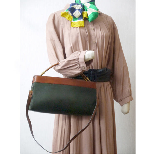 Old Dior　バイカラー総革2WAYショルダー（深緑×茶）