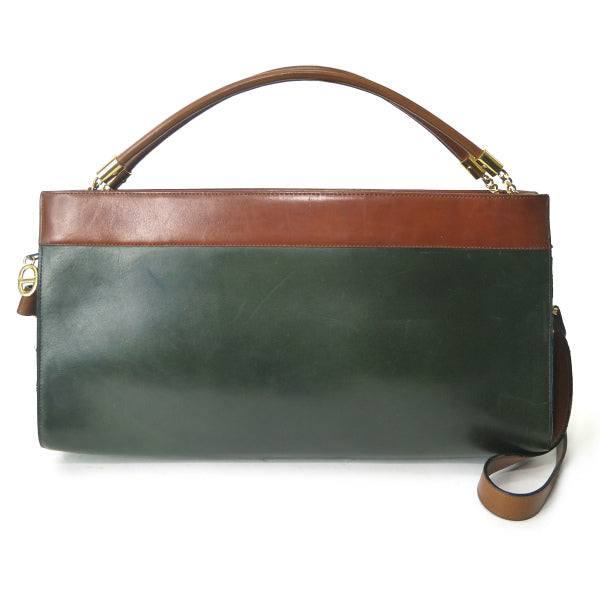 Old Dior　バイカラー総革2WAYショルダー（深緑×茶）