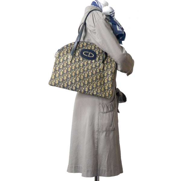 OLD Dior トロッター柄CDロゴトートショルダーバッグ（青）