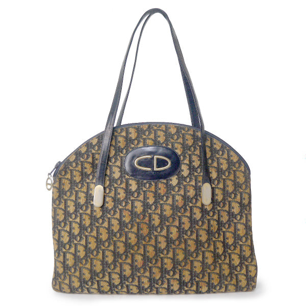 OLD Dior トロッター柄CDロゴトートショルダーバッグ（青）