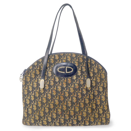 OLD Dior トロッター柄CDロゴトートショルダーバッグ（青）