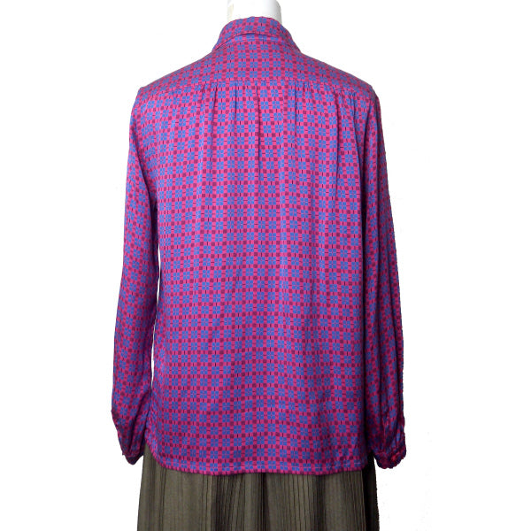 Old Dior チェック柄レトロシルクブラウス （ピンク系）