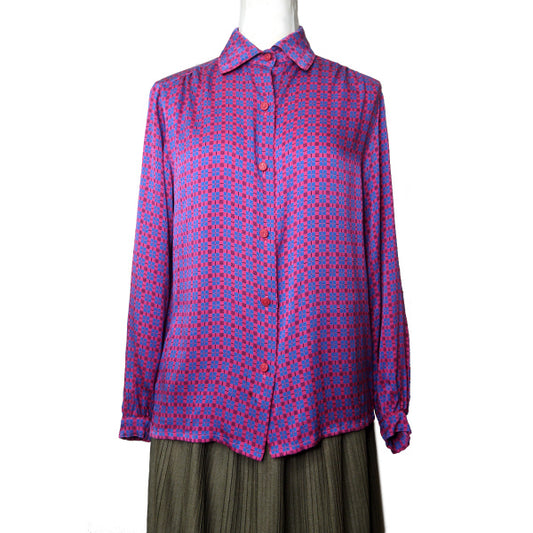 Old Dior チェック柄レトロシルクブラウス （ピンク系）