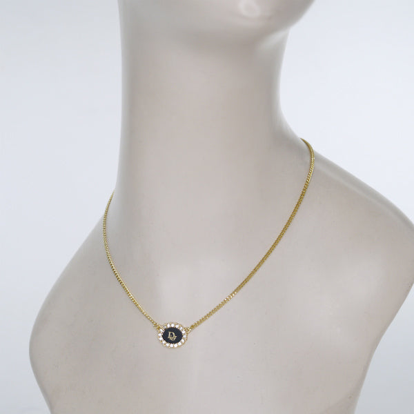 C.Dior ラインストーンオーバルロゴネックレス（ブラック×ゴールド）