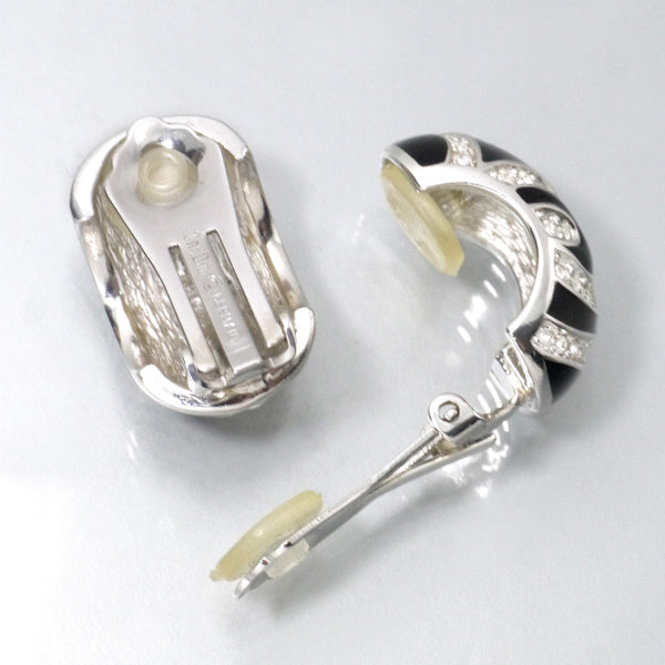 C.Dior ストーン×ブラックイヤリング（シルバー）