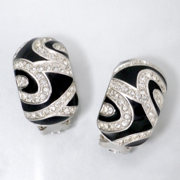 C.Dior ストーン×ブラックイヤリング（シルバー）