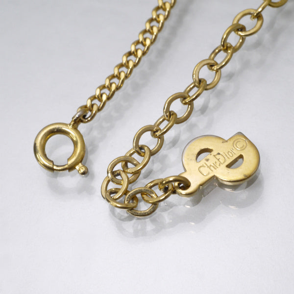 C.Dior スクエアラインストーン ロゴカットアウトネックレス（ゴールド