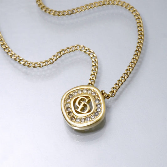 C.Dior　スクエアラインストーン ロゴカットアウトネックレス（ゴールド）