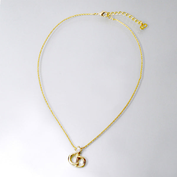 C.Dior　CDロゴストーンネックレス（ゴールド）