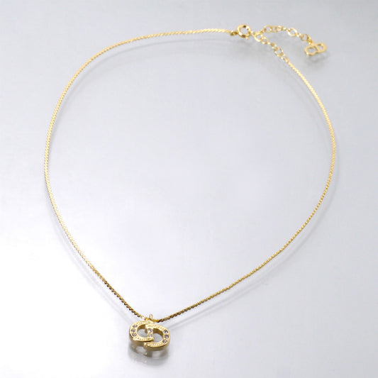 C.Dior　ラインストーンCDロゴネックレス（ゴールド）