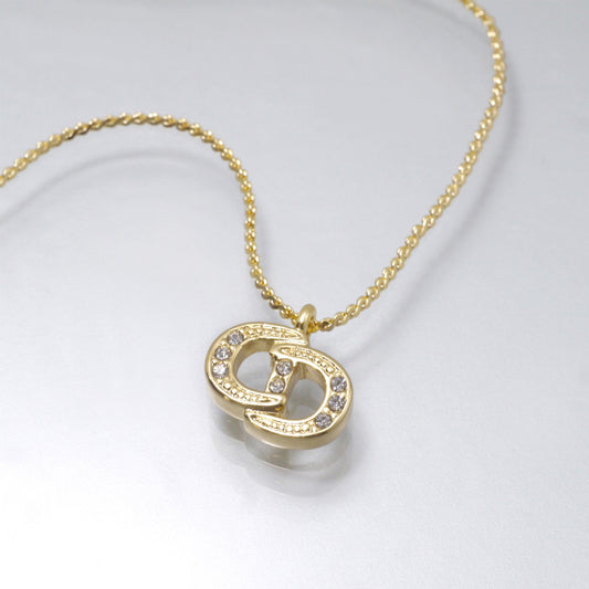 C.Dior　ラインストーンCDロゴネックレス（ゴールド）