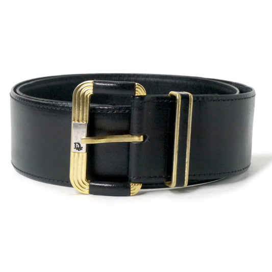 Old Dior　ロゴバックル レザーウエストベルト（黒）