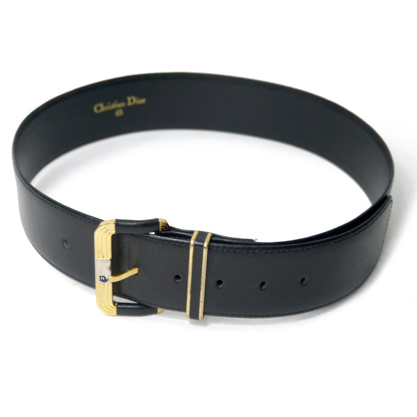 Old Dior　ロゴバックル レザーウエストベルト（黒）