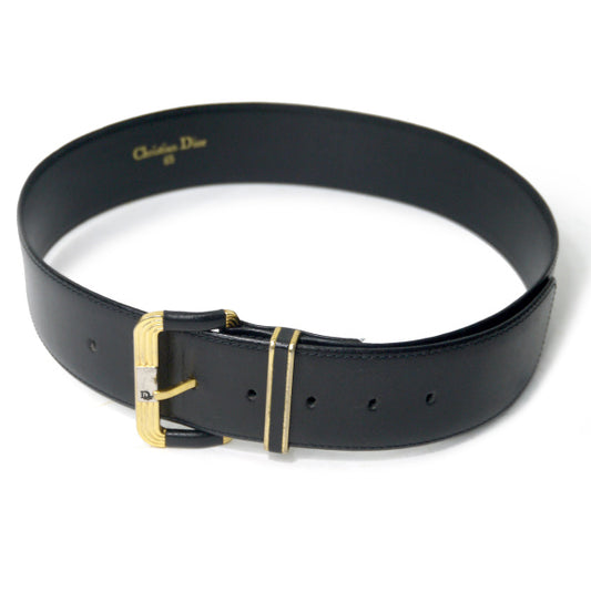 Old Dior　ロゴバックル レザーウエストベルト（黒）