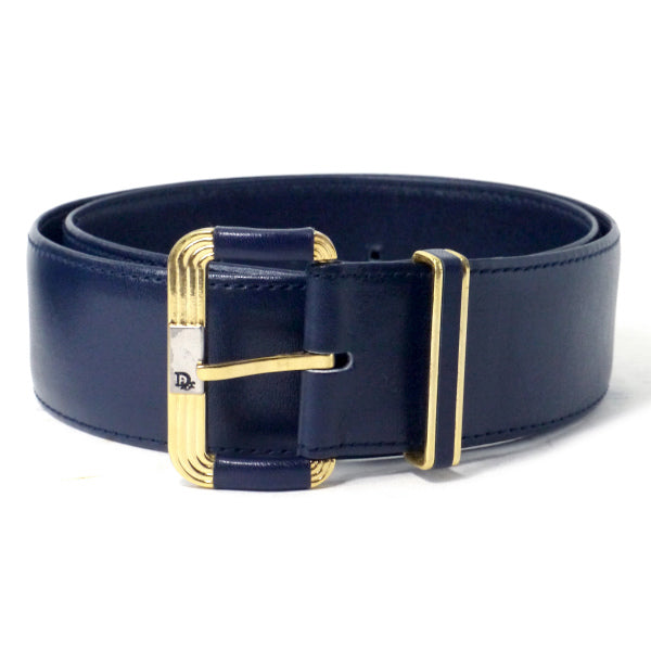 Old Dior　ロゴバックル レザーウエストベルト（紺）