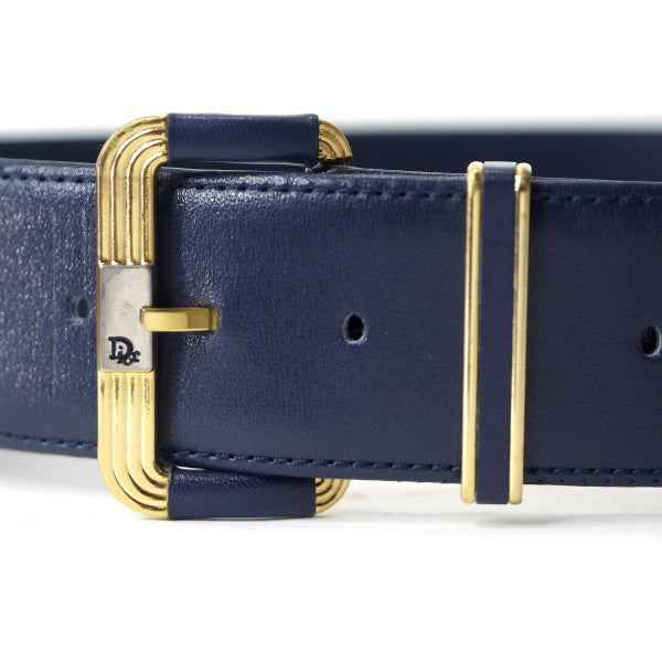 Old Dior　ロゴバックル レザーウエストベルト（紺）