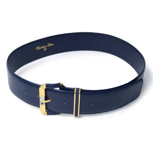 Old Dior　ロゴバックル レザーウエストベルト（紺）