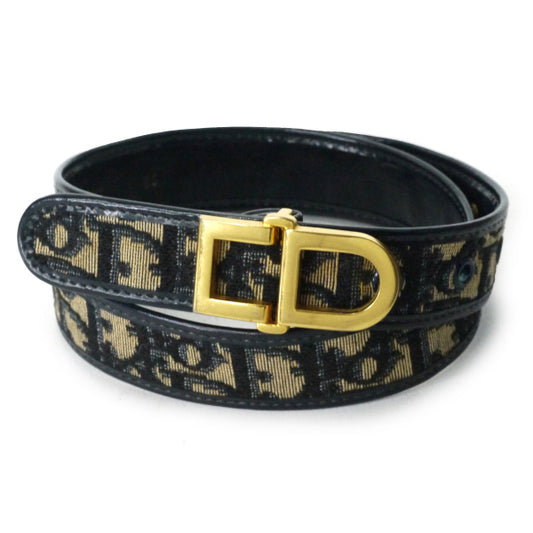 OLD Dior　トロッター柄ロゴバックルベルト（紺）